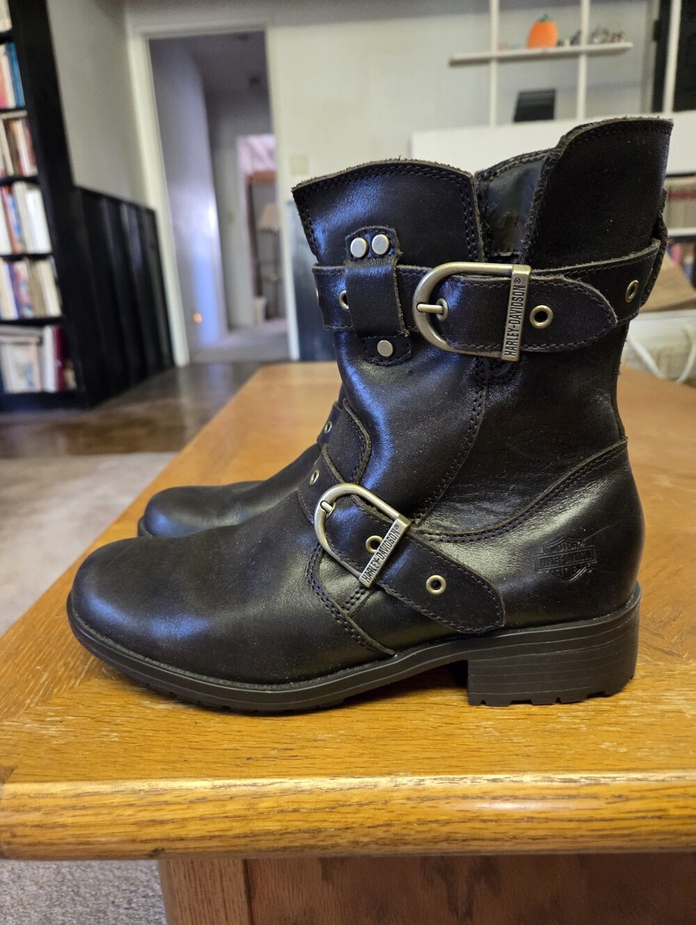 Harley-Davidson Dark Brown Leather Buckle Ankle Boots